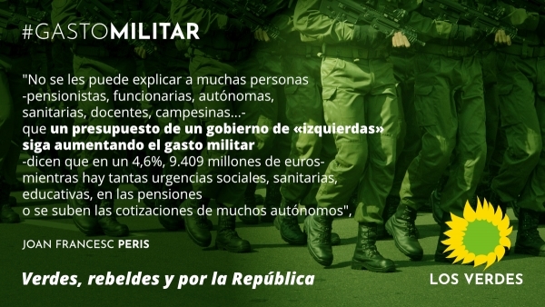 Los Verdes denuncian que los PGE21 siguen aumentando el gasto militar en España de manera incomprensible ante las urgencias sociales, la COVID-19 y la emergencia ambiental